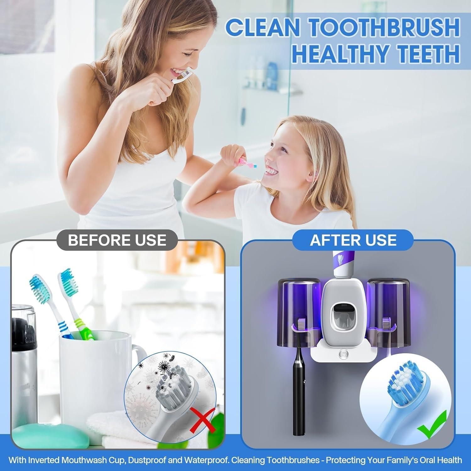 Tooth Brush Holders Set with Toothpaste Dispenser Wall Mounted