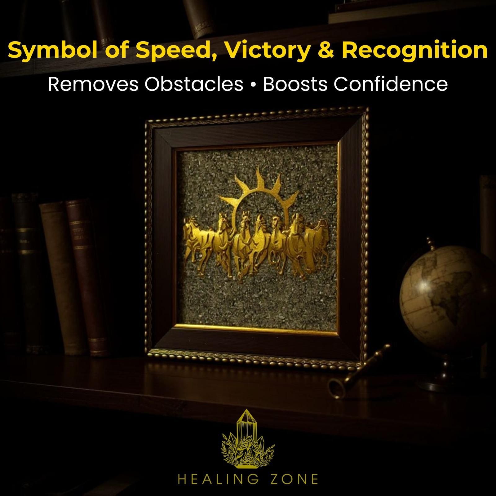 HEALING ZONE 7 Horses on Raw Pyrite Frame