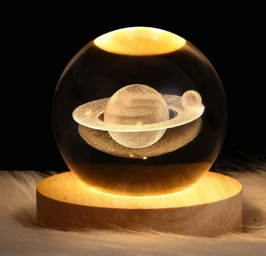 3D Saturn Crystal Ball Night Lamp with Base for Living Room, decoration, gift Night Lamp (6 cm, Transparent